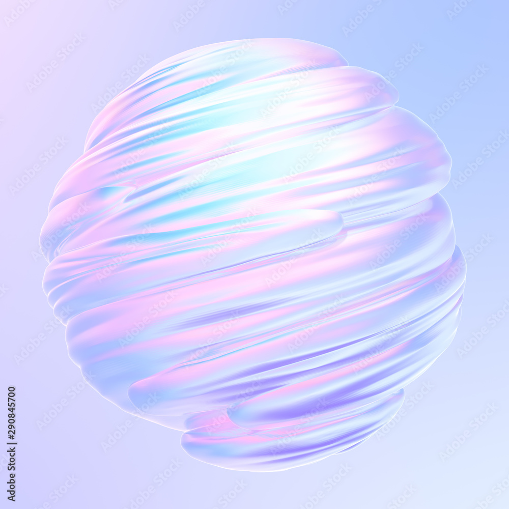 Aufkleber Liquid twisted holographic 3D shape. Fluid design element. Abstract holographic background. 3d rendering.