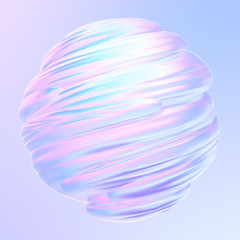 Liquid twisted holographic 3D shape. Fluid design element. Abstract holographic background. 3d rendering.