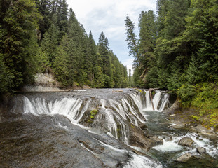 Wonderful aerial pictures of Middle Lewis River Falls on the rugged Lewis River in Skamania County and the Gifford Pinchot National Forest in Washington State.