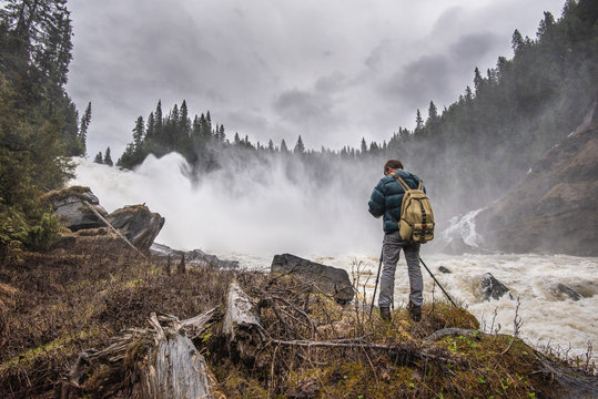 A photographer at Morkill Falls, BC, Canada