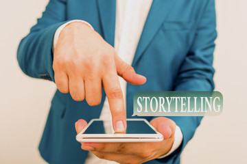 Text sign showing Storytelling. Business photo showcasing social and cultural Activity with...