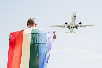 Gay envelope with a plane in the sky, Rainbow flag is a symbol of lesbian, gay, bisexual, and transgender.LGTB,LGBT