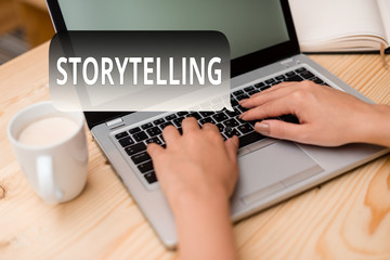 Text sign showing Storytelling. Business photo showcasing social and cultural Activity with...