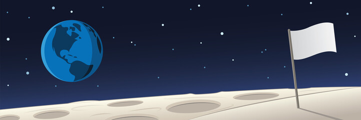 Obraz na płótnie Canvas Moon Landscape With Flag and Earth Scene