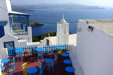 Obraz premium Picturesque village of Astypalaia island below iconic castle, Dodecanese, Greece