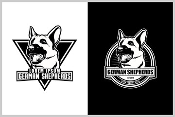 German shepherd silhouette vector badge logo template