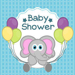 Baby shower card with a cute elephant and balloons - Vector