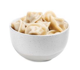 Tasty dumplings in bowl isolated on white