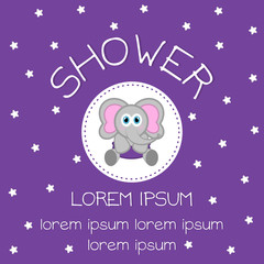 Baby shower card with a cute elephant - Vector