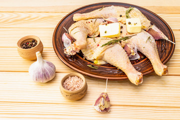 Raw chicken legs. Fresh BIO ingredient for preparation traditional food