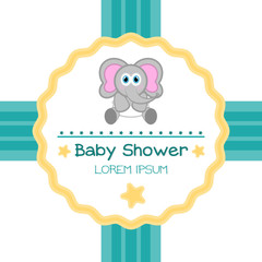 Baby shower card with a cute elephant - Vector