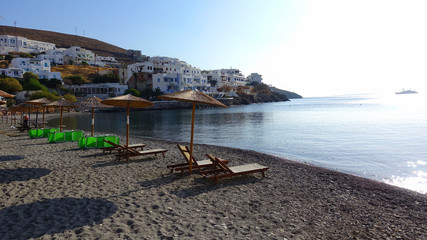 Iconic castle of Astypalaia island and picturesque village as seen from old port of Yalos, Dodecanese, Greece