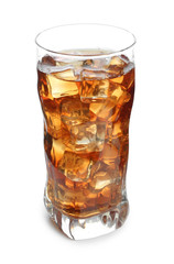 Glass of refreshing iced tea on white background