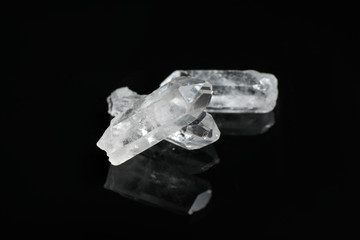 Beautiful rock crystal gemstones on black background