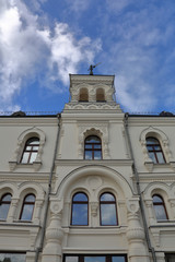 Facade of the historical building of the Polytechnic Museum after 2019 renovation. Moscow, Russia