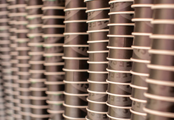 many inverted paper cups for hot coffee, cocoa or milk tea