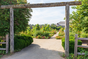 Naklejka premium USA, Washington State, Fort Vancouver National Historic Site. Gardens at the Hudson's Bay Company's Fort Vancouver.