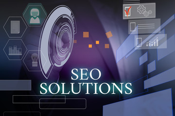Writing note showing Seo Solutions. Business concept for Search Engine Result Page Increase...