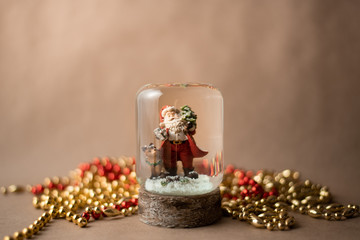 Santa Claus in a glass ball. Christmas mood. Greeting card.