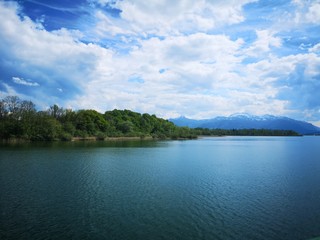 landscape with lake and blue sky