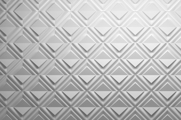 Gentle elegant white 3d repeating pattern with paper effect made of squares and folded rhombuses. 3d illustration. 