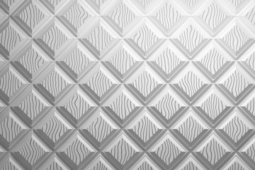 Fototapeta premium Clean elegant repeating white pattern made of squares rhombuses with unique wavy pattern of top of each. 3d illustration.