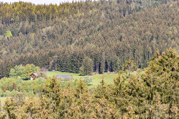 Fototapeta na wymiar Austria. Valley in the Austrian Alps. House in the foothills of the Austrian Alps.