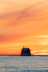 Fototapeta premium fog house at sunset