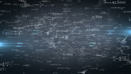 matrix made up of math formulas and mathematical equations - illustration rendering