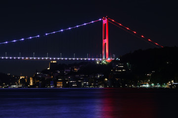 Fototapeta na wymiar Fatih Sultan Mehmet Bridge between Europen and Asian sides of Istanbul, Turkey