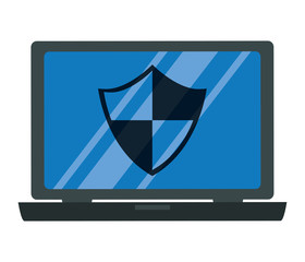 laptop computer with security shield vector illustration
