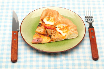 tasty slice of pizza on white background