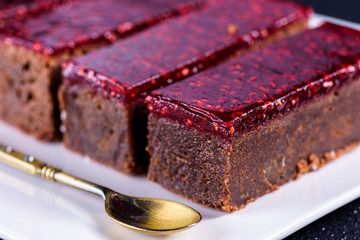 Chocolate brownies with a raspberry pate topping