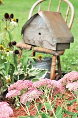 Naklejka na ściany i meble Vintage Birdhouse Garden