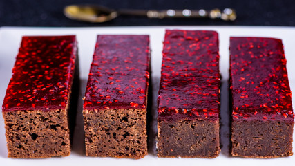 Chocolate brownies with a raspberry pate topping