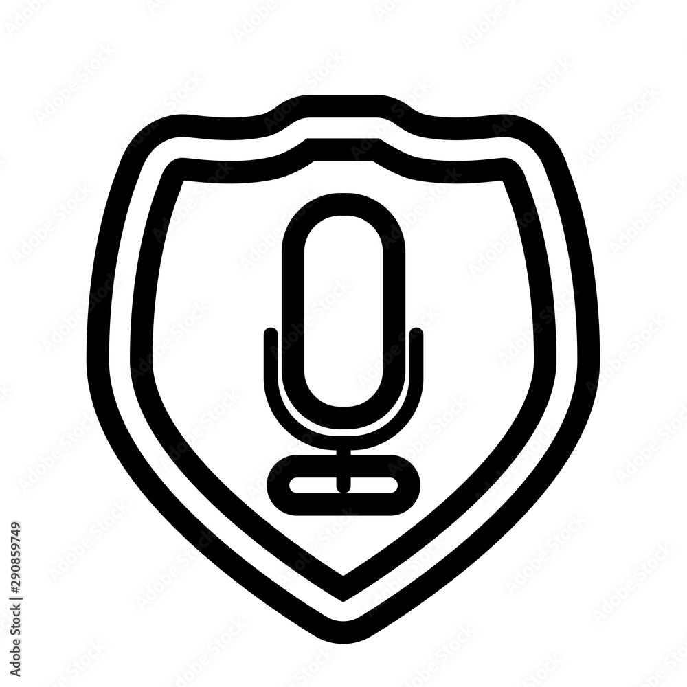 Sticker shield with microphone record vector illustration