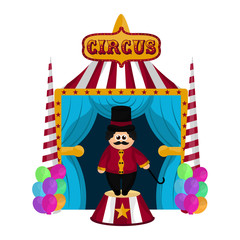 Circus striped tent with an animal tamer - Vector