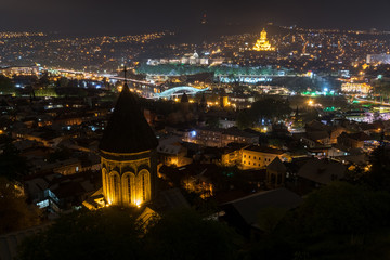 Night view of Tbilisi and Upper Bethlehem Church