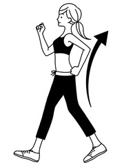 女性-ウォーキング-そり腰-黒