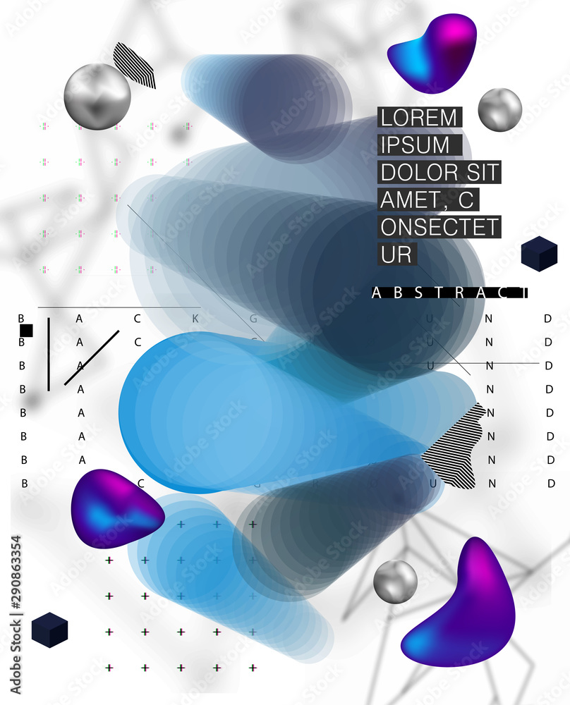Poster placard template with abstract liquid bubbles shapes in memphis style 80s. geometric style in flat n