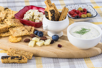 Cheese sticks and crisps.