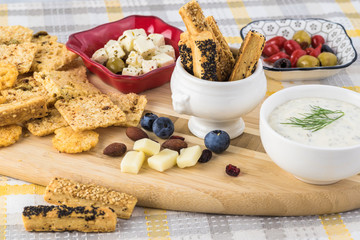 Cheese sticks and crisps.