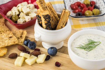 Cheese sticks and crisps.