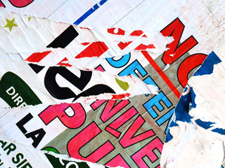 Random background collage paper typography texture on wall