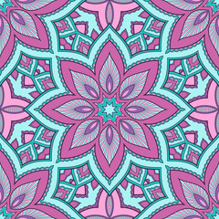 Decorative colorful ethnic seamless pattern for fabric or wrapping in oriental style. Hand drawn illustration