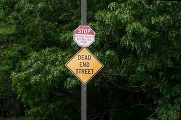 Dead End Street road sign warning the street is not a through way 