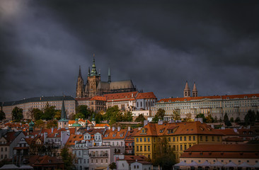 Prague Castle view from river dramatic sky nobody