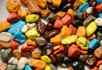 Colorful button-shaped candies filled with chocolate