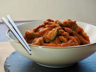 Korean food Jeyuk bokkeum, stir-fried spicy pork