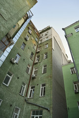 Soviet time architecture. Part of a well courtyard. Kyiv. Ukraine.